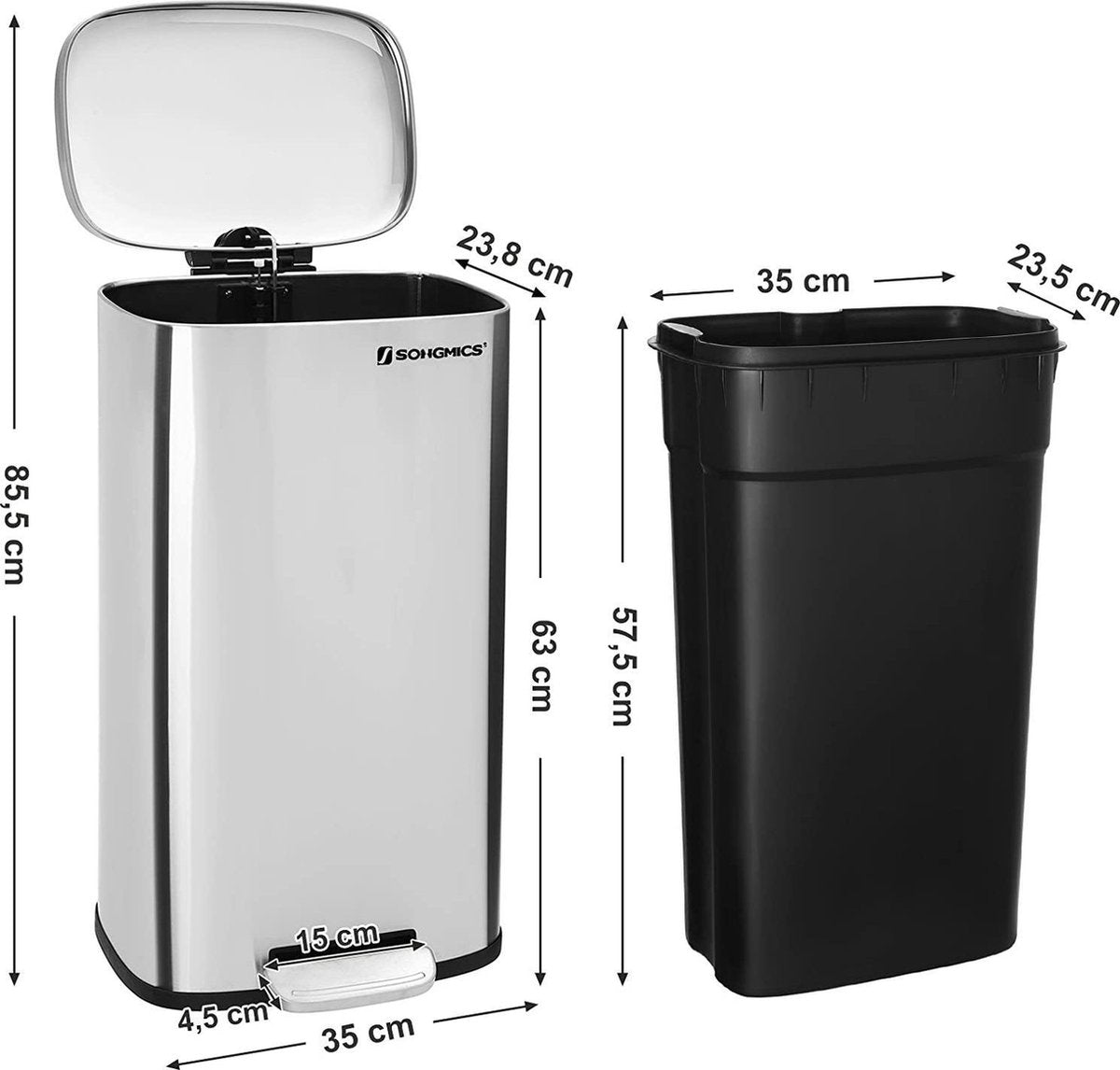Pedalspand i Rustfrit Stål - 30 Liter med Soft Close Låg - Skraldespand -
