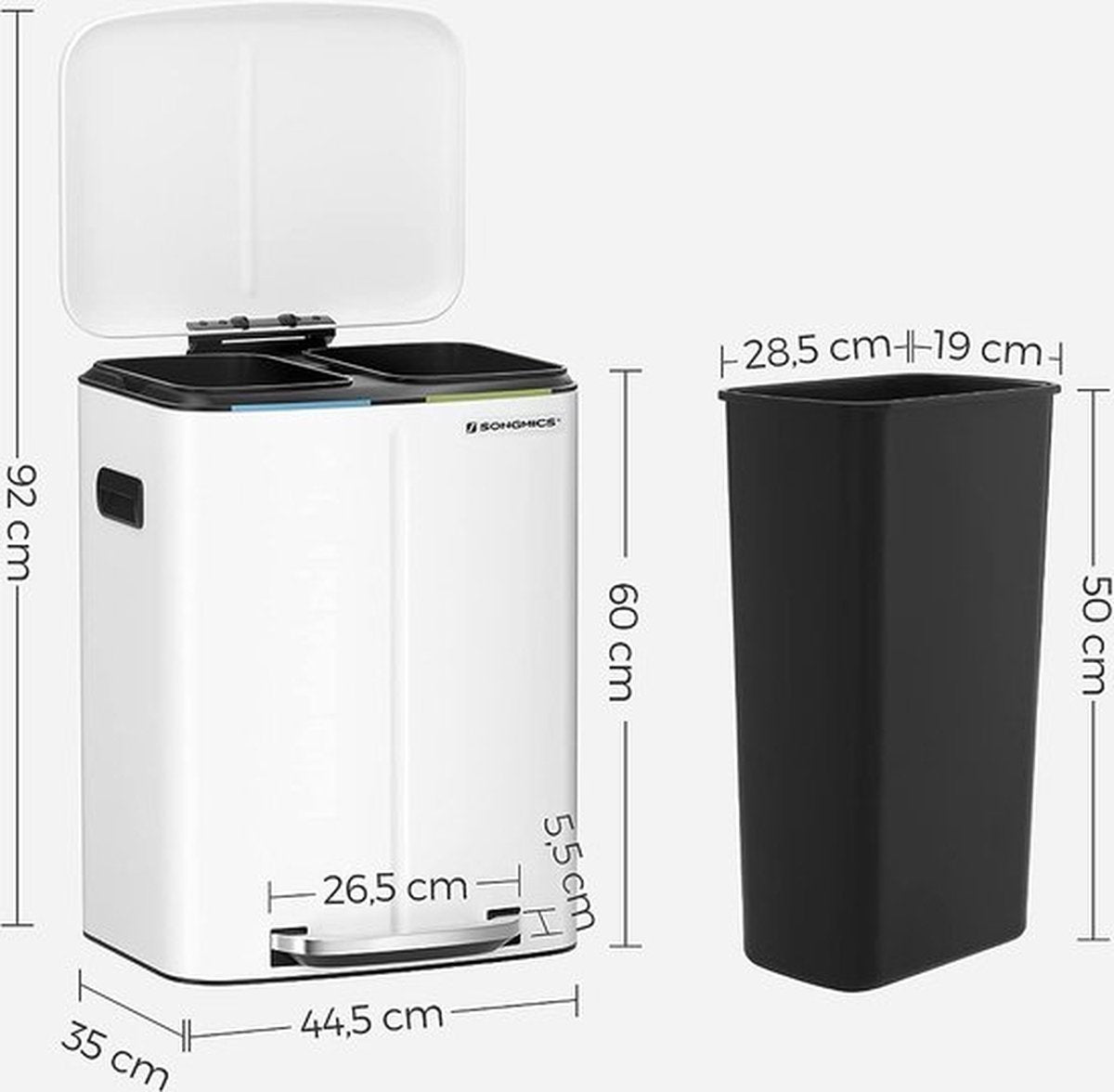 Pedalspand 40L - 2x20L Soft Close - Hvid - Skraldespand -