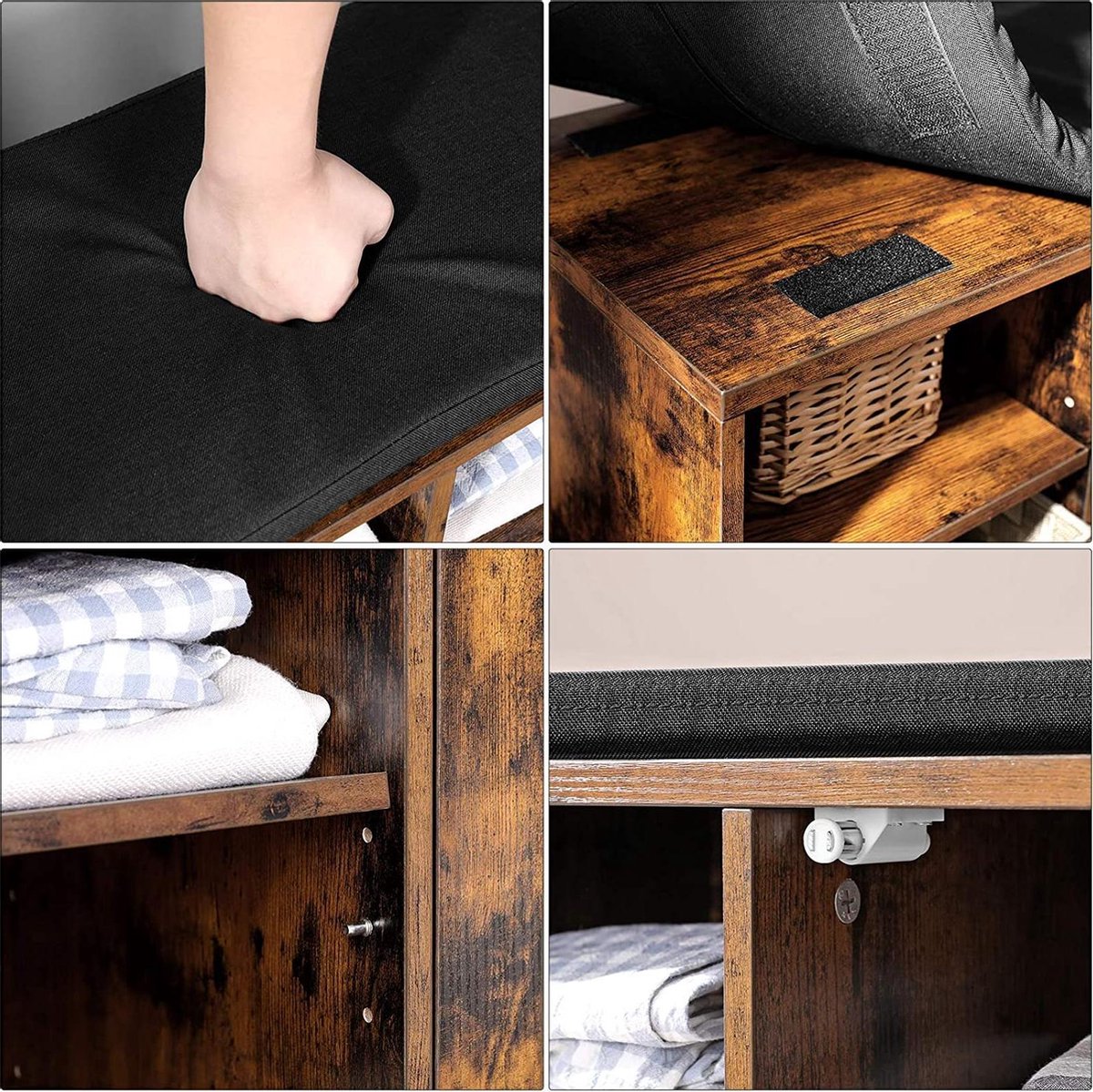 Skobænk med polstret sæde i vintage design - skoreol -