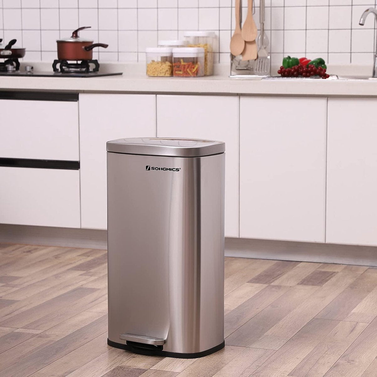 Pedalspand i Rustfrit Stål - 30 Liter med Soft Close Låg - Skraldespand -