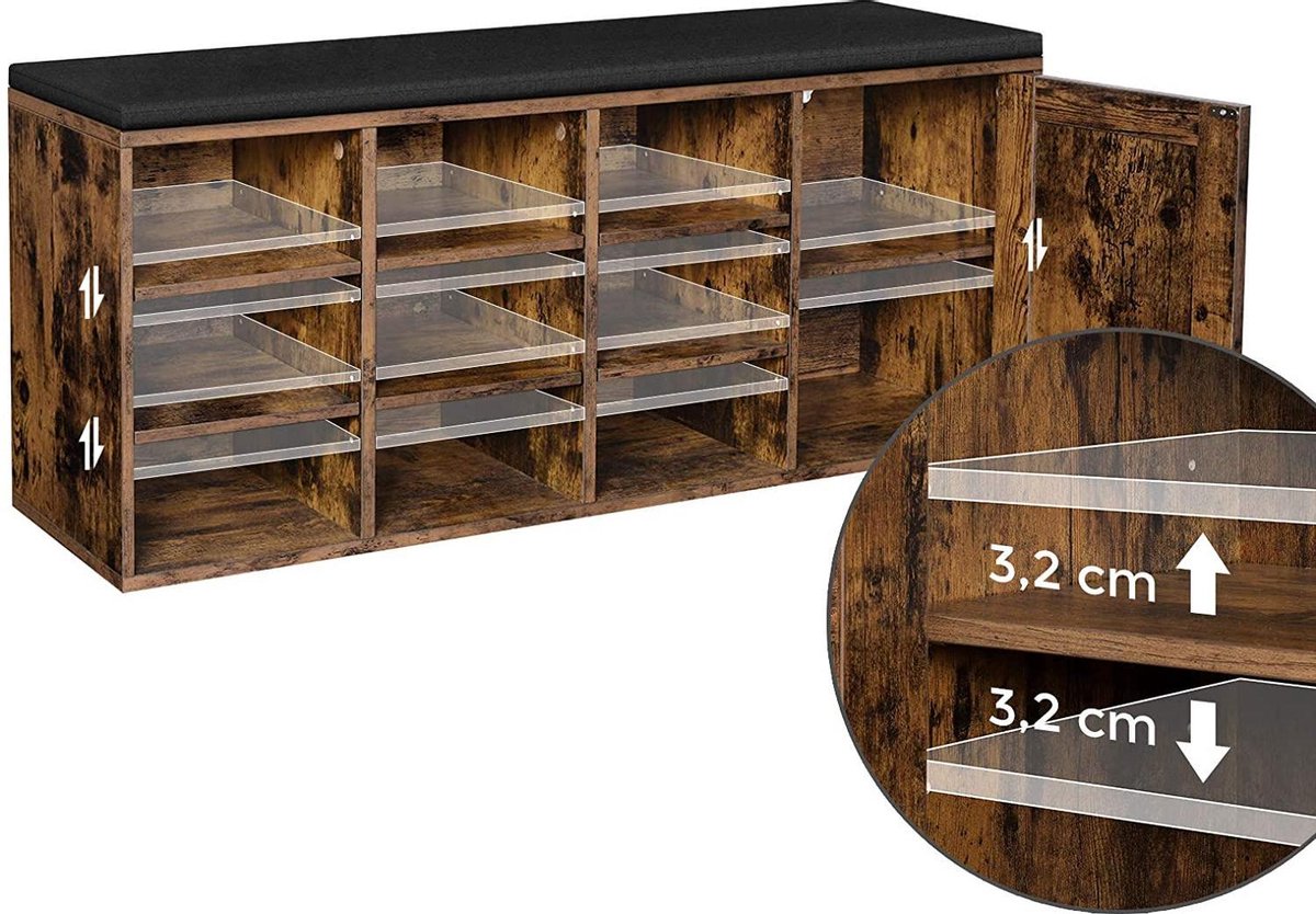 Skobænk med polstret sæde i vintage design - skoreol -