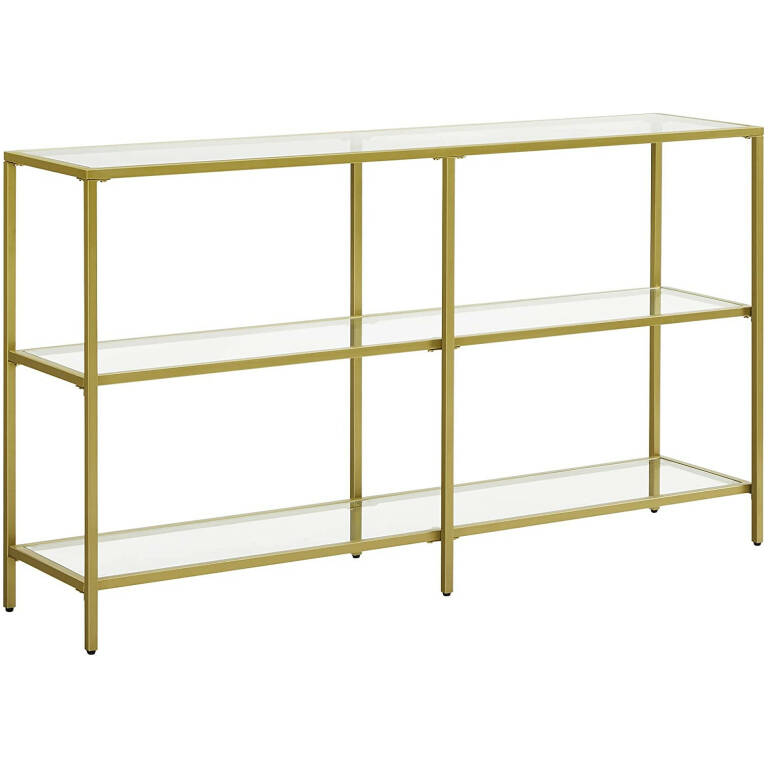 Konsolbord med glasplade og guldramme - m. 3 hylder (stor model) - Konsolbord -