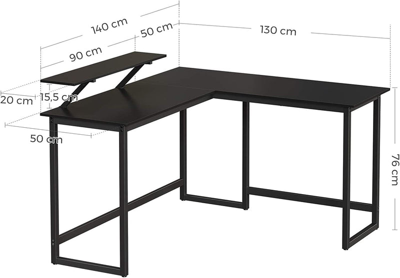 Hjørneskrivebord L-formet i industrielt design m. skærmhylde - Skrivebord -