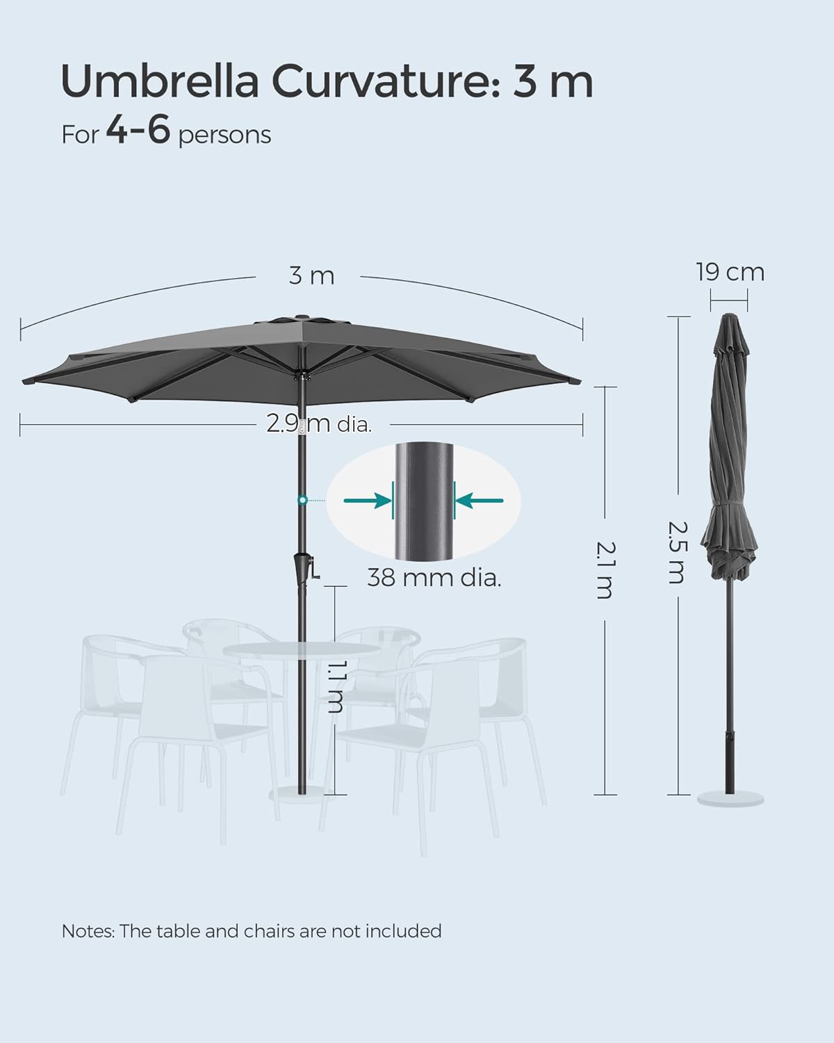 Stor luksus parasol i sort - 3 meter - Parasol -