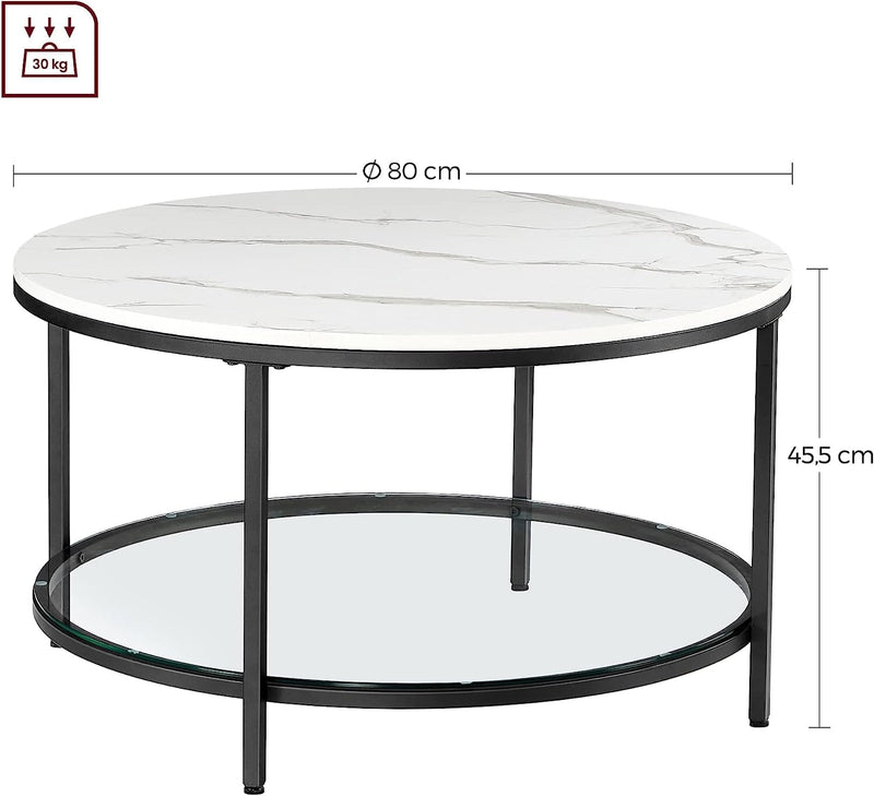 Sofabord i rundt design m. sort ramme og hvid marmor look - Sofabord -
