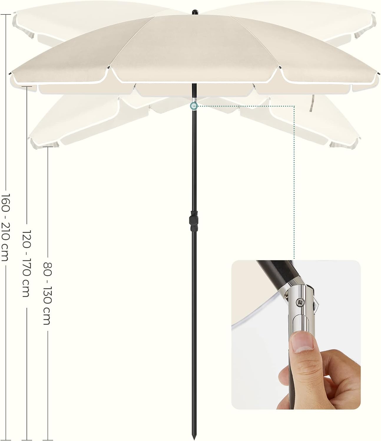Strandparasol i hvid - 160 cm - Parasol -