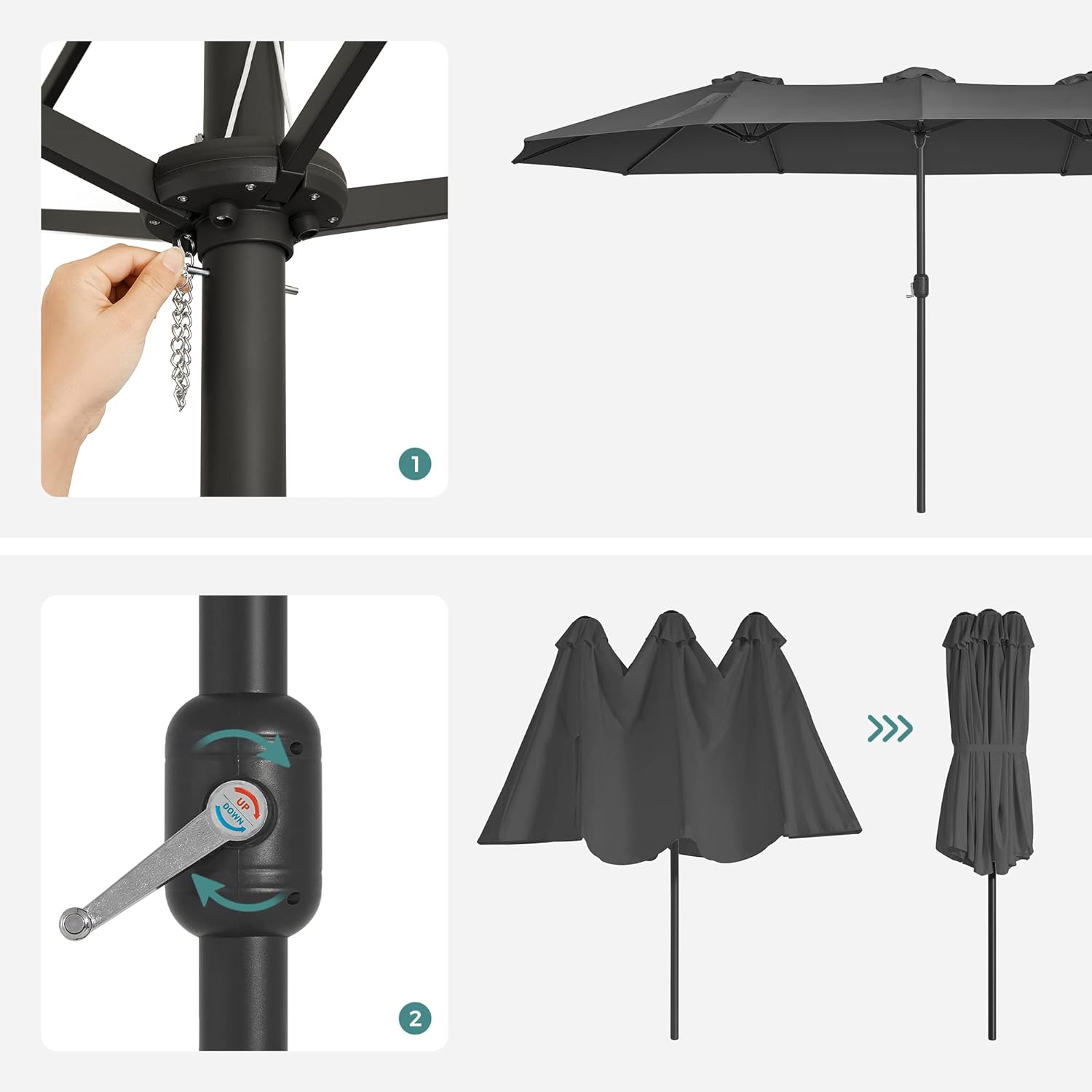 Luksus dobbelt parasol - Ekstra stor i sort - 460 x 270 cm - Parasol -