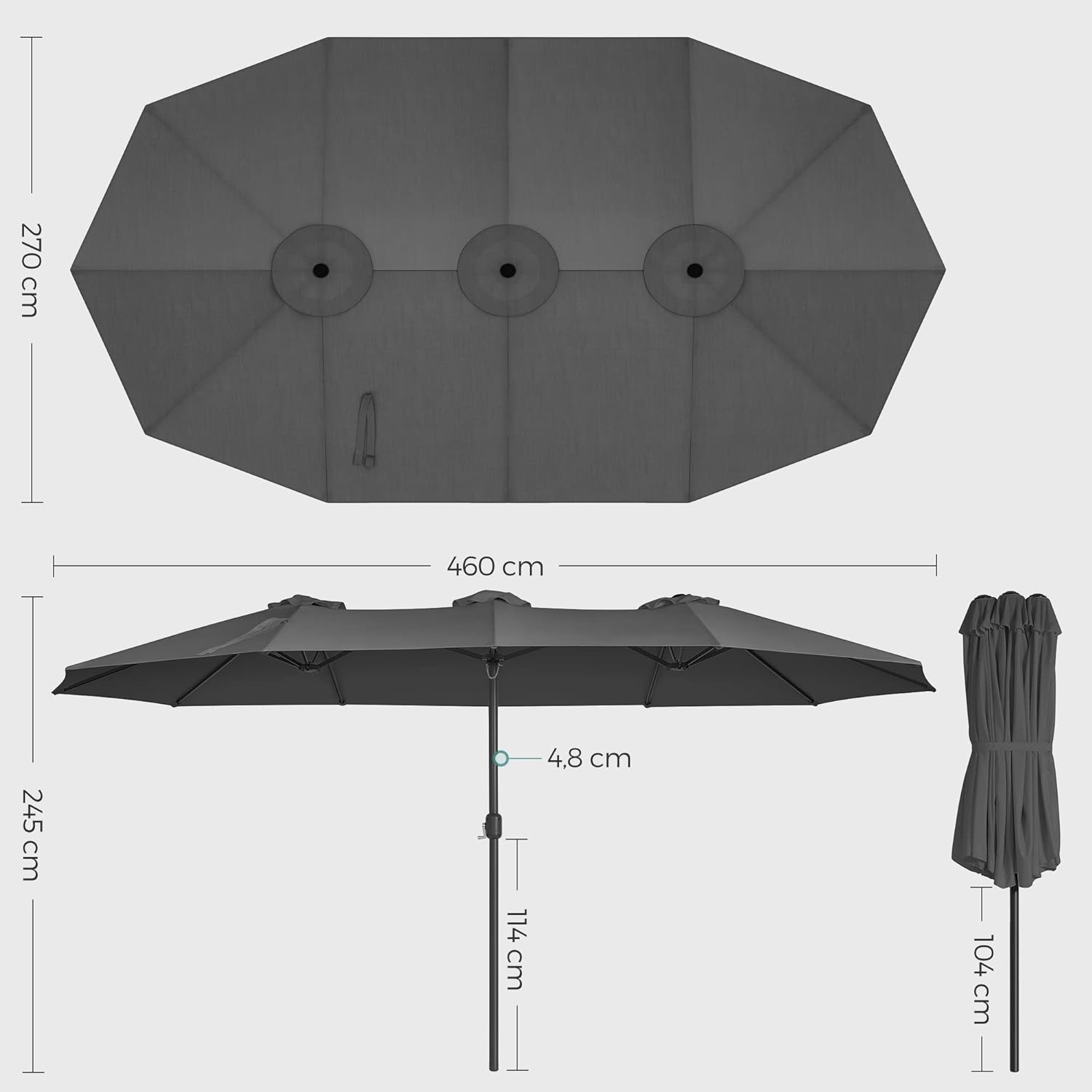 Luksus dobbelt parasol - Ekstra stor i sort - 460 x 270 cm - Parasol -
