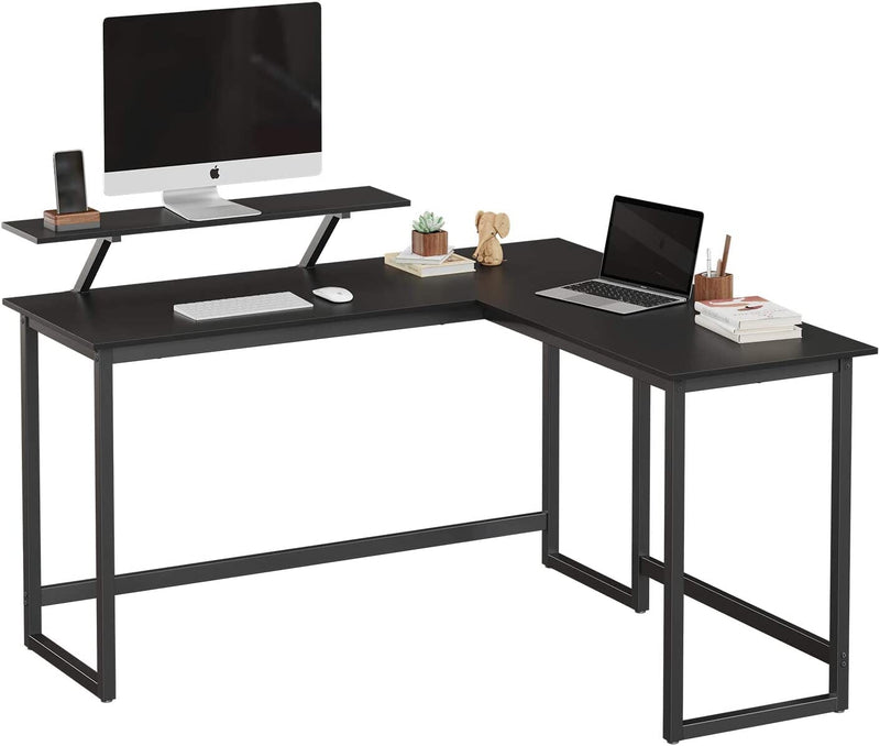 Hjørneskrivebord L-formet i industrielt design m. skærmhylde - Skrivebord -