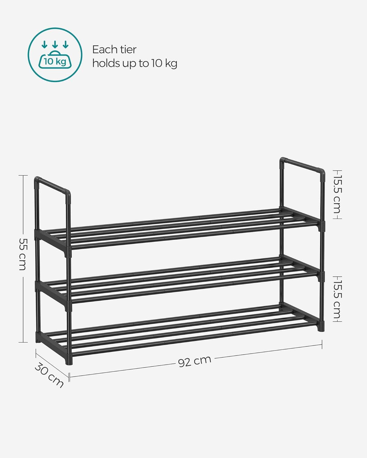 Skoreol i plast - 92 x 30,5 x 55 cm - Sort - skoreol -
