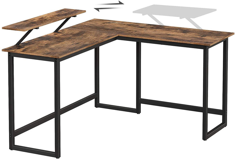 Hjørneskrivebord L-formet i rustikt design m. skærmhylde - Skrivebord -