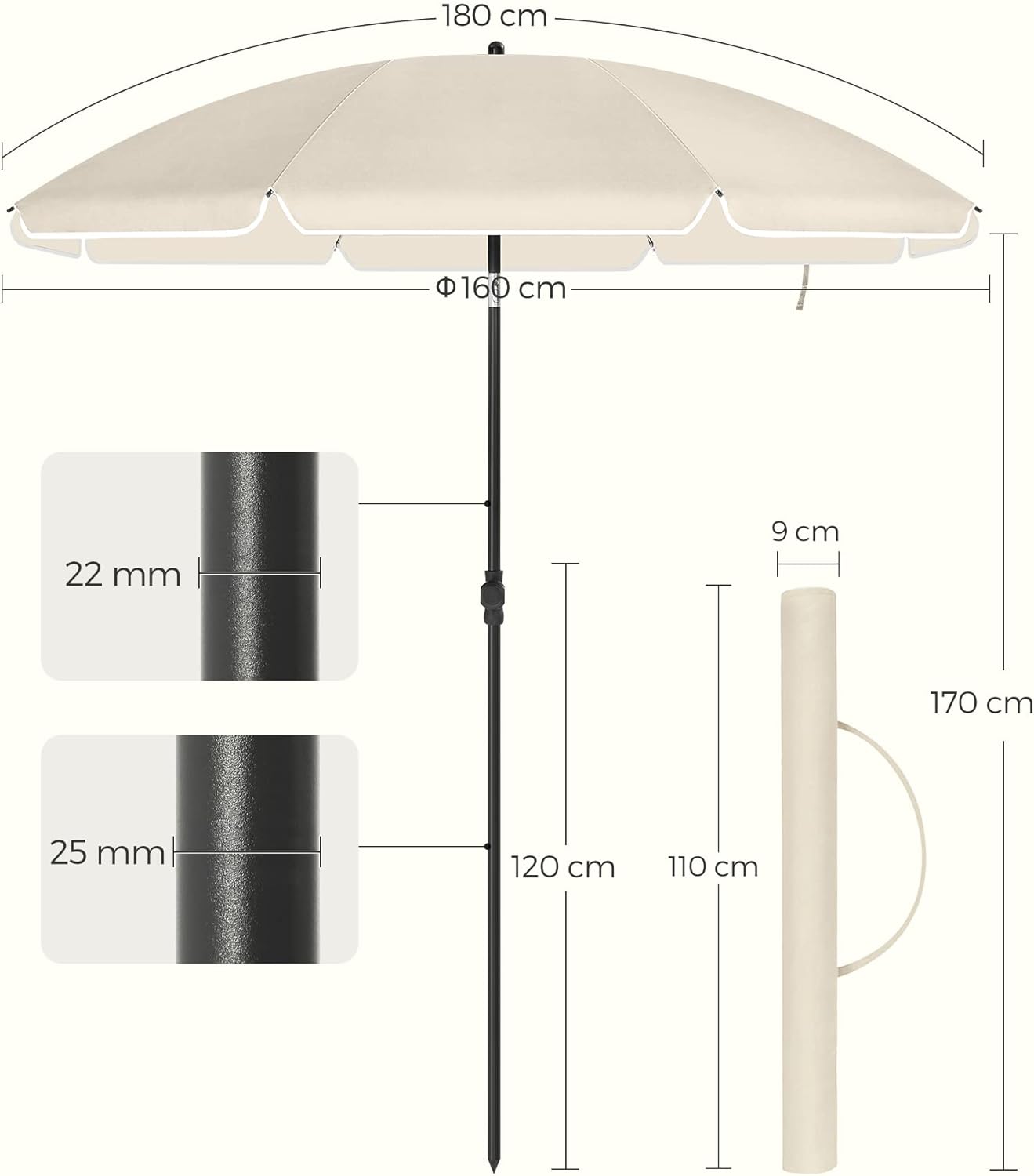 Strandparasol i hvid - 160 cm - Parasol -