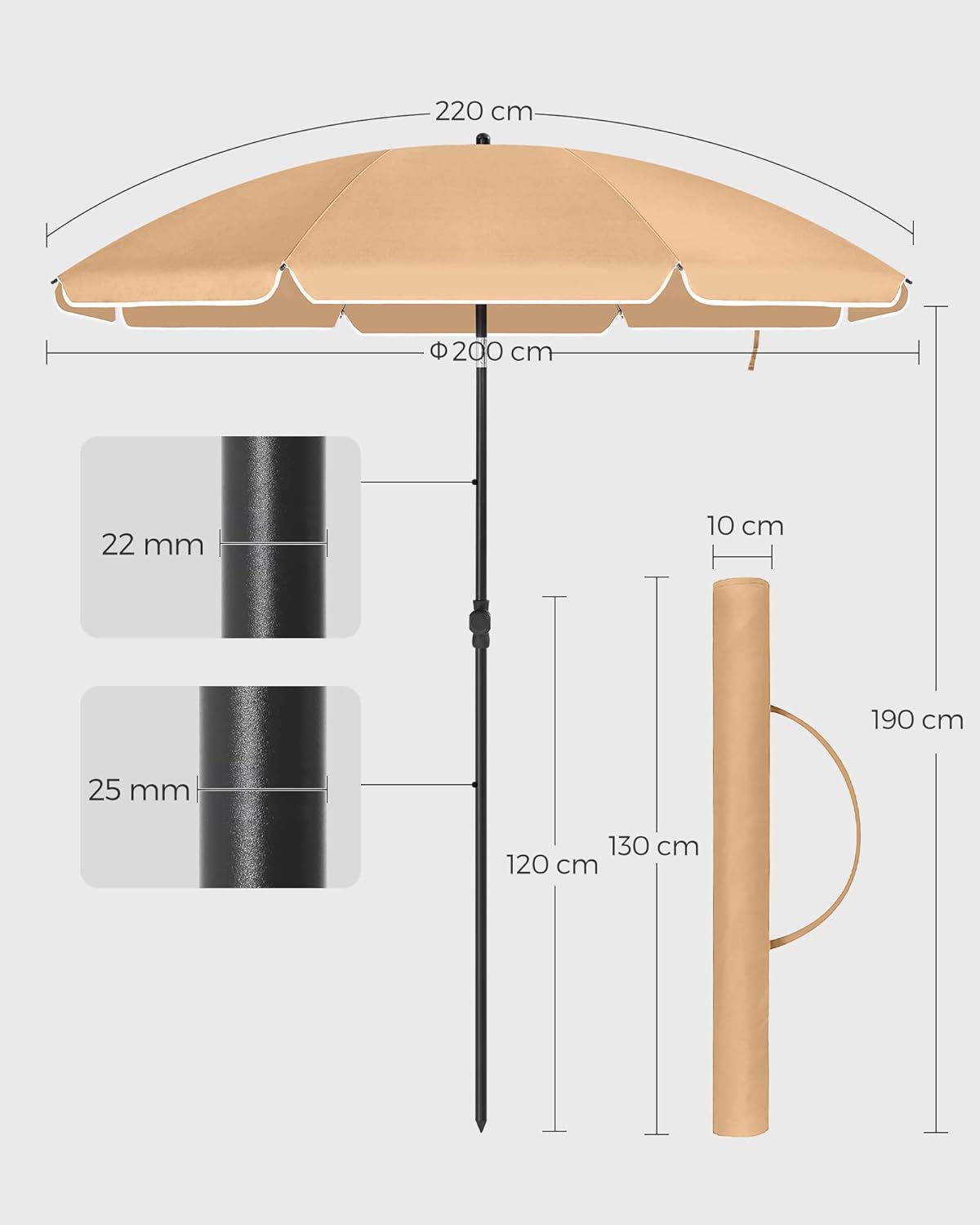 Strandparasol i Beige - 200 cm - Parasol -