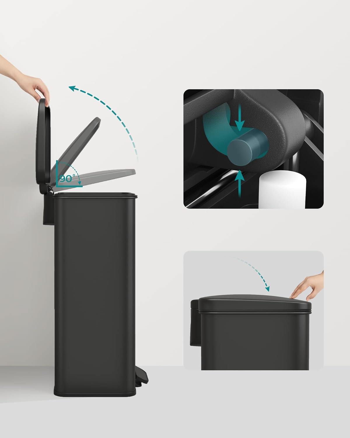 Pedalspand 40 L i Stål med Soft Close - Sort - Skraldespand -