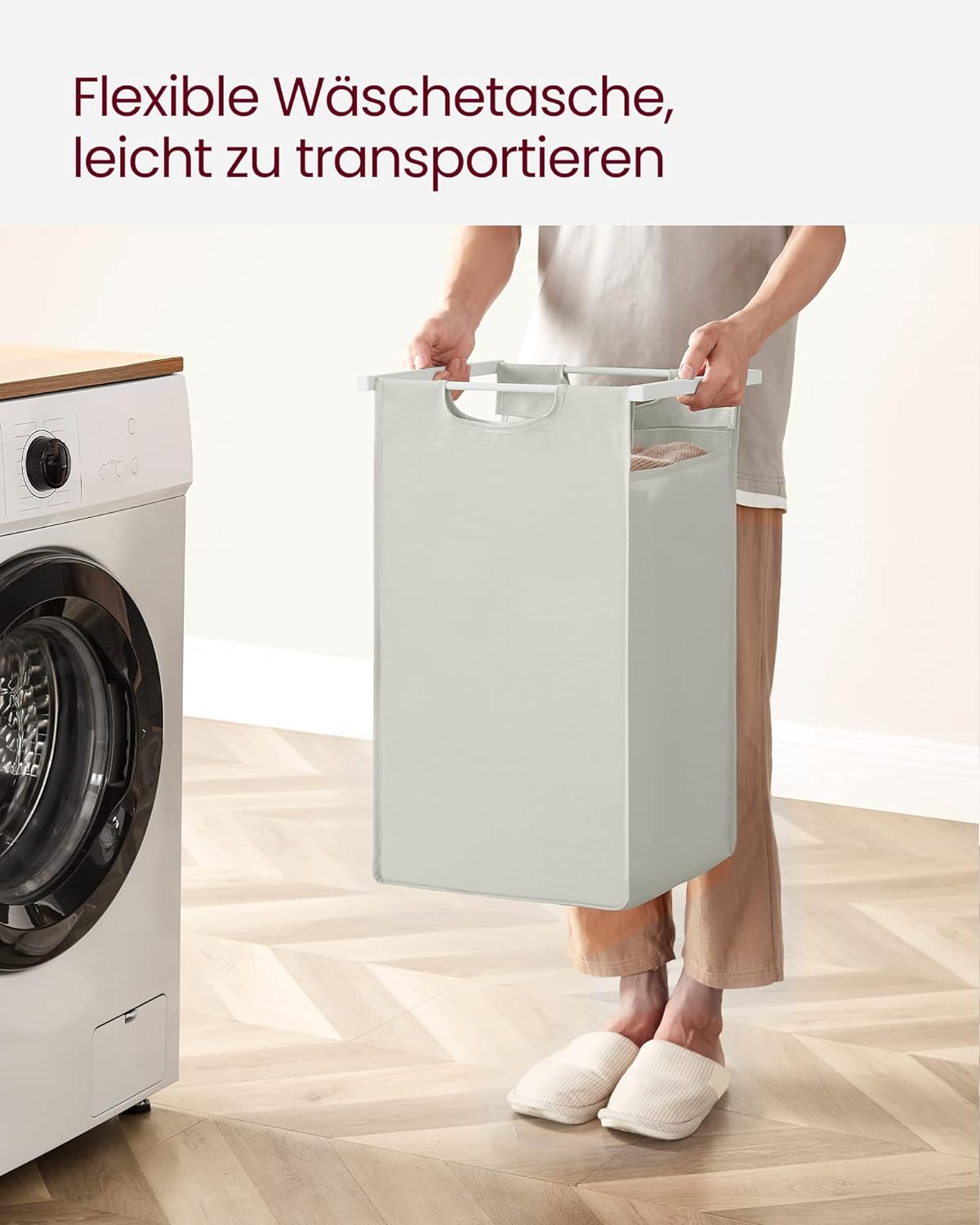 Vasketøjskurv med 2 rum, 73 x 33 x 72 cm - Hvid - Vasketøjskurv -