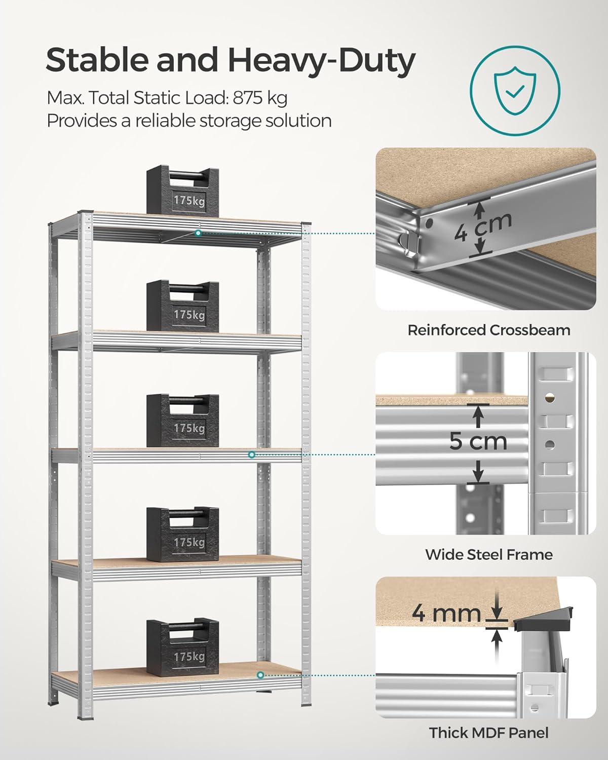 Industri reol i stål - 180x90x40 - Sæt af 2 stk. - Reol -