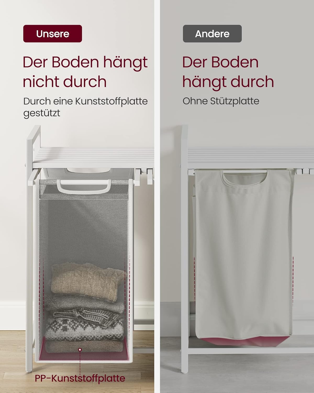 Vasketøjskurv med 2 rum, 73 x 33 x 72 cm - Hvid - Vasketøjskurv -