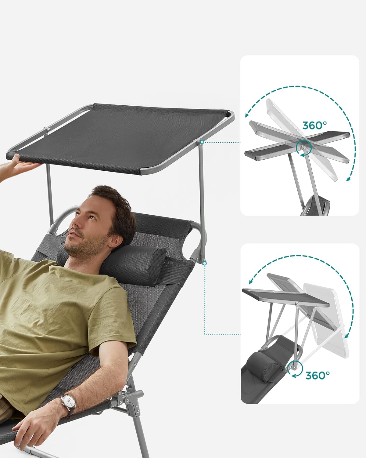 Solseng med vippefunktion - med solskærm - rustfrit stål - Grå - Solsenge -