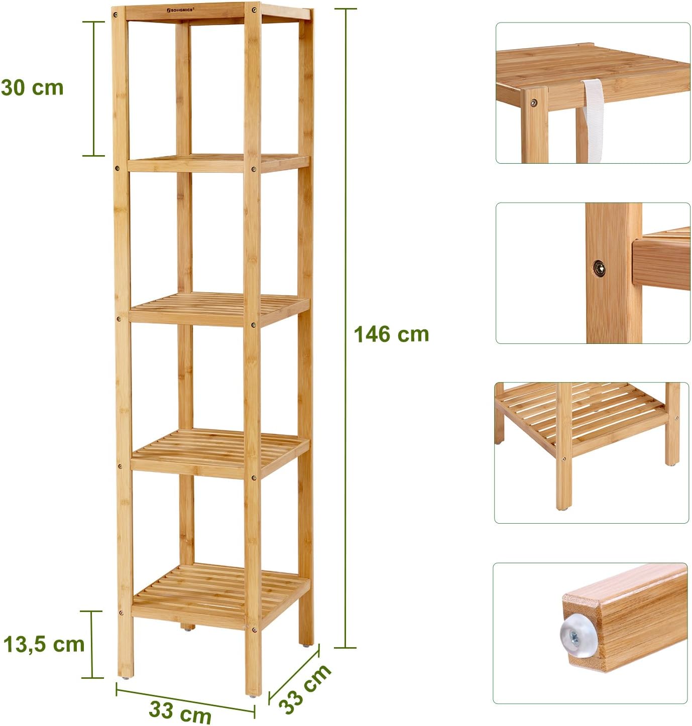 Badeværelsesreol i bambus 33 x 33 x 146 cm - Badeværelsesskab -