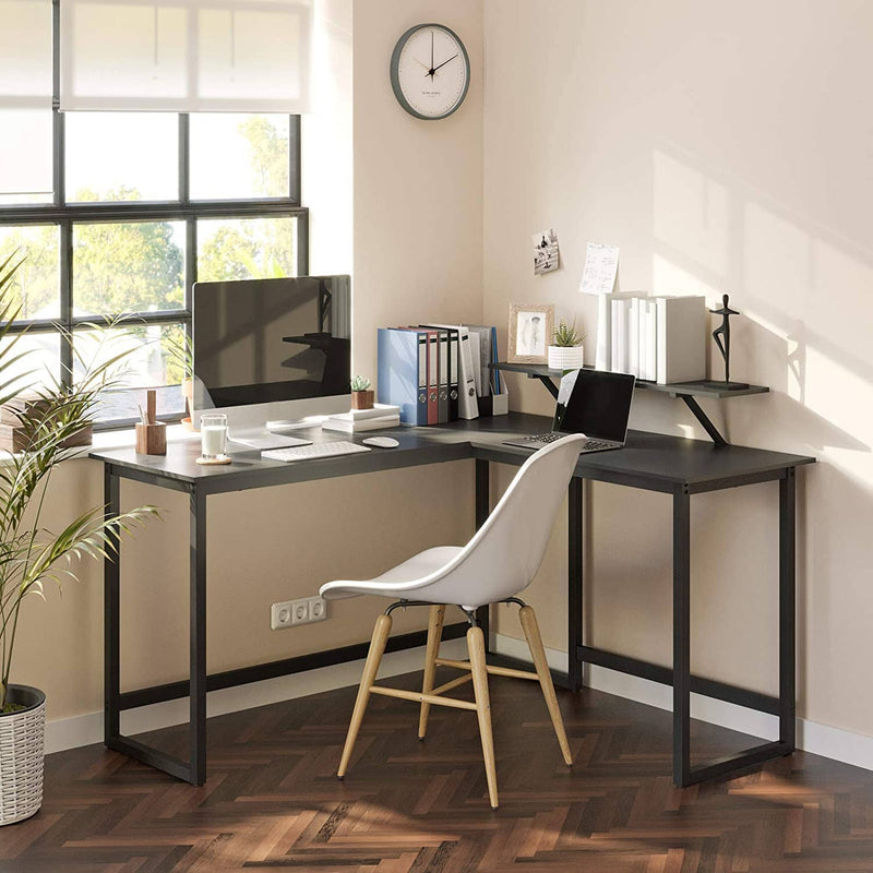 Hjørneskrivebord L-formet i industrielt design m. skærmhylde - Skrivebord -