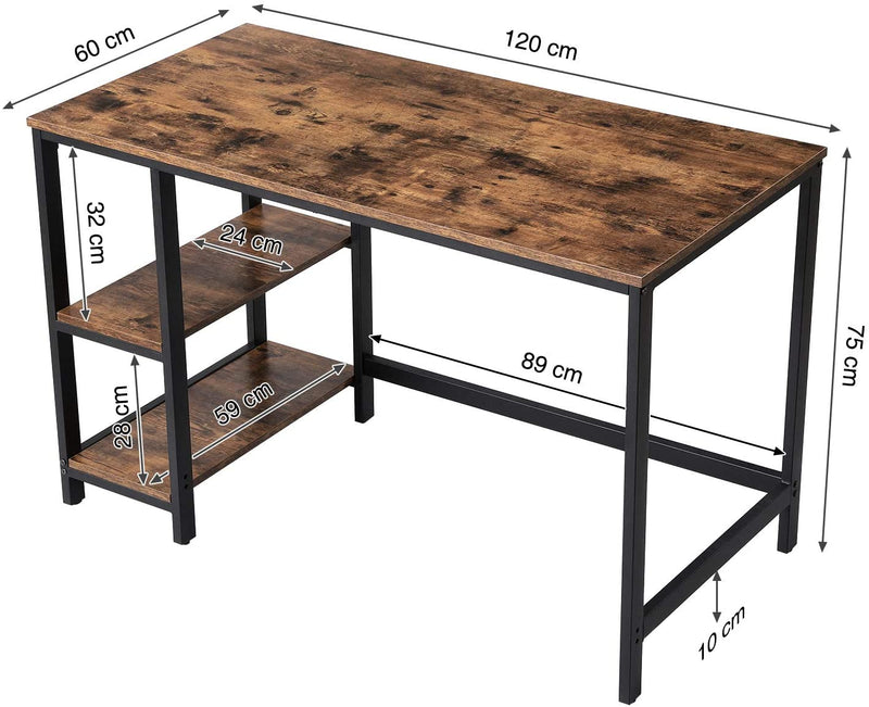 Skrivebord i enkelt rustikt design m. hylder - Skrivebord -