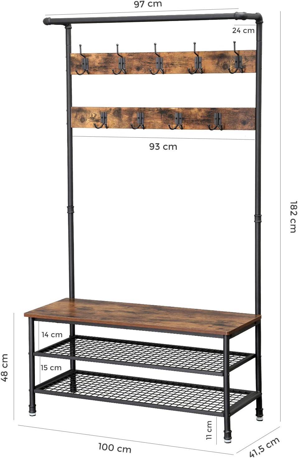 Skoreol og Garderobestativ 100 x 42 x 182 cm - skoreol -