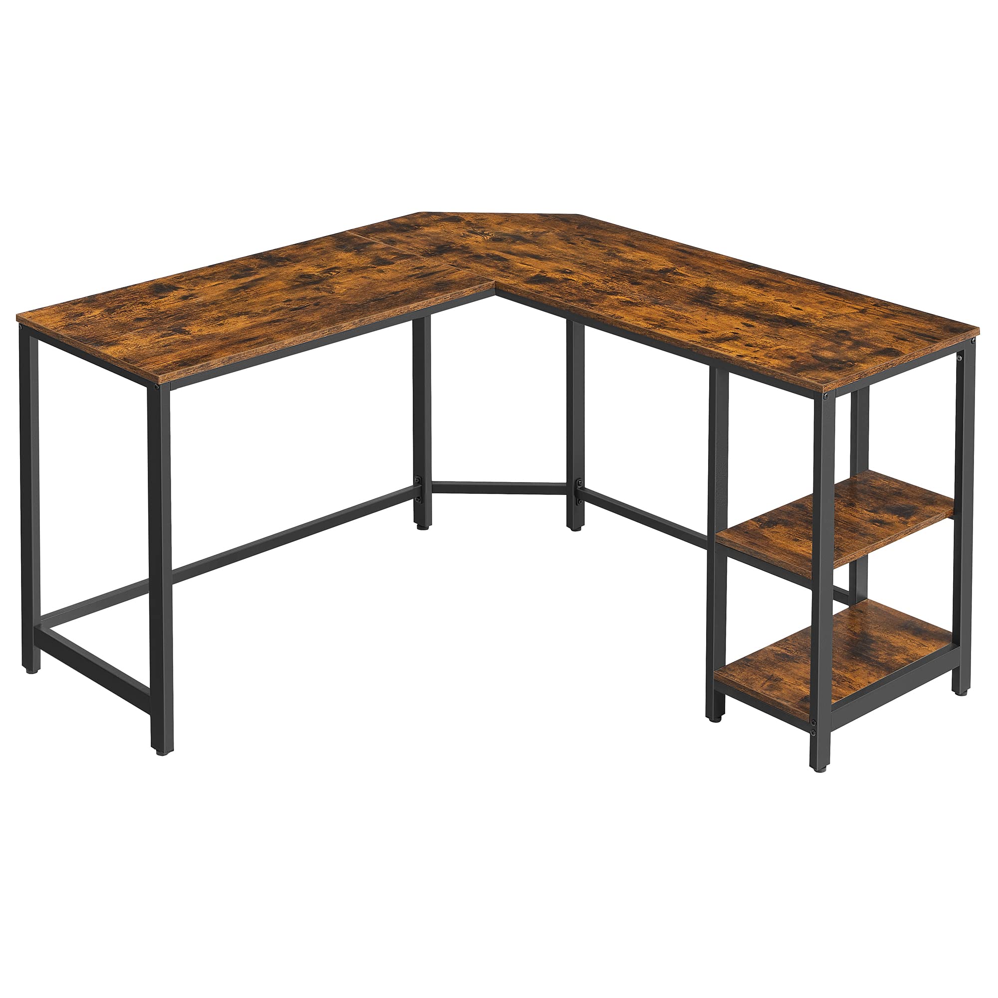 Hjørneskrivebord i rustikt design m. hylder - Skrivebord -