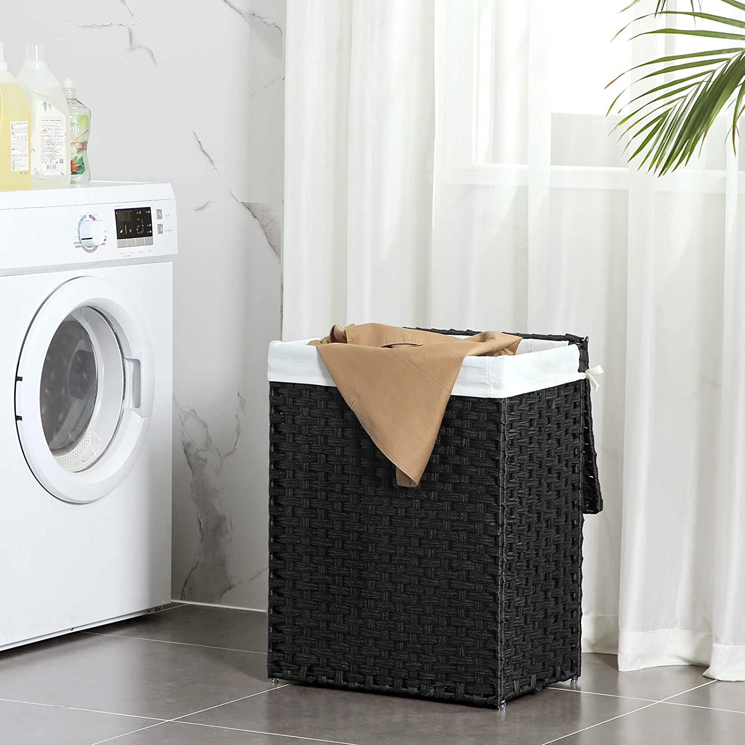 Vasketøjskurv i flet design - Sort 90L - Vasketøjskurv -
