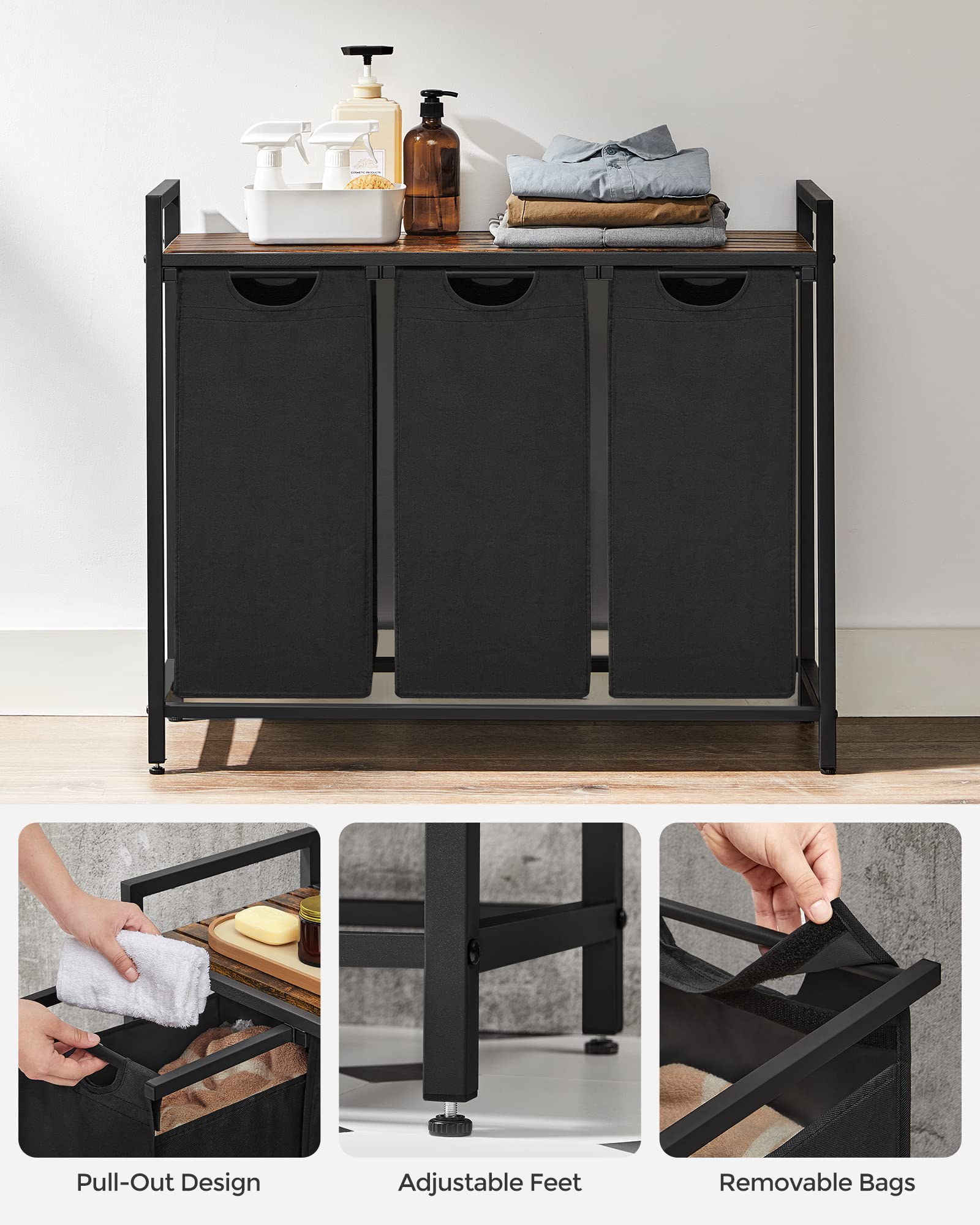 Triple Vasketøjskurv - Sort - Vasketøjskurv -