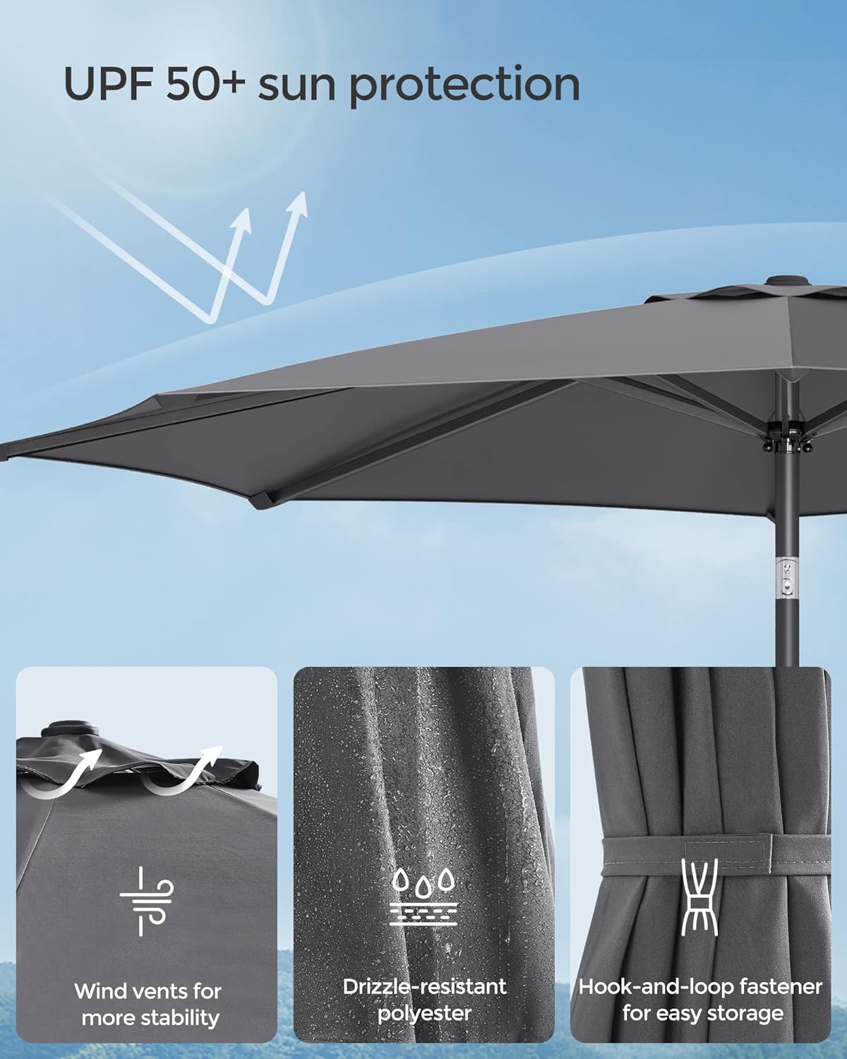 Stor luksus parasol i sort - 3 meter - Parasol -