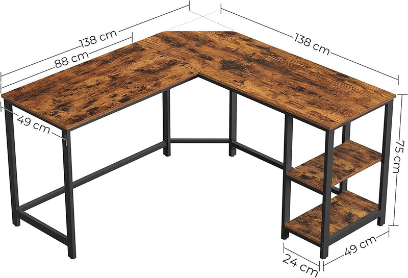 Hjørneskrivebord i rustikt design m. hylder - Skrivebord -