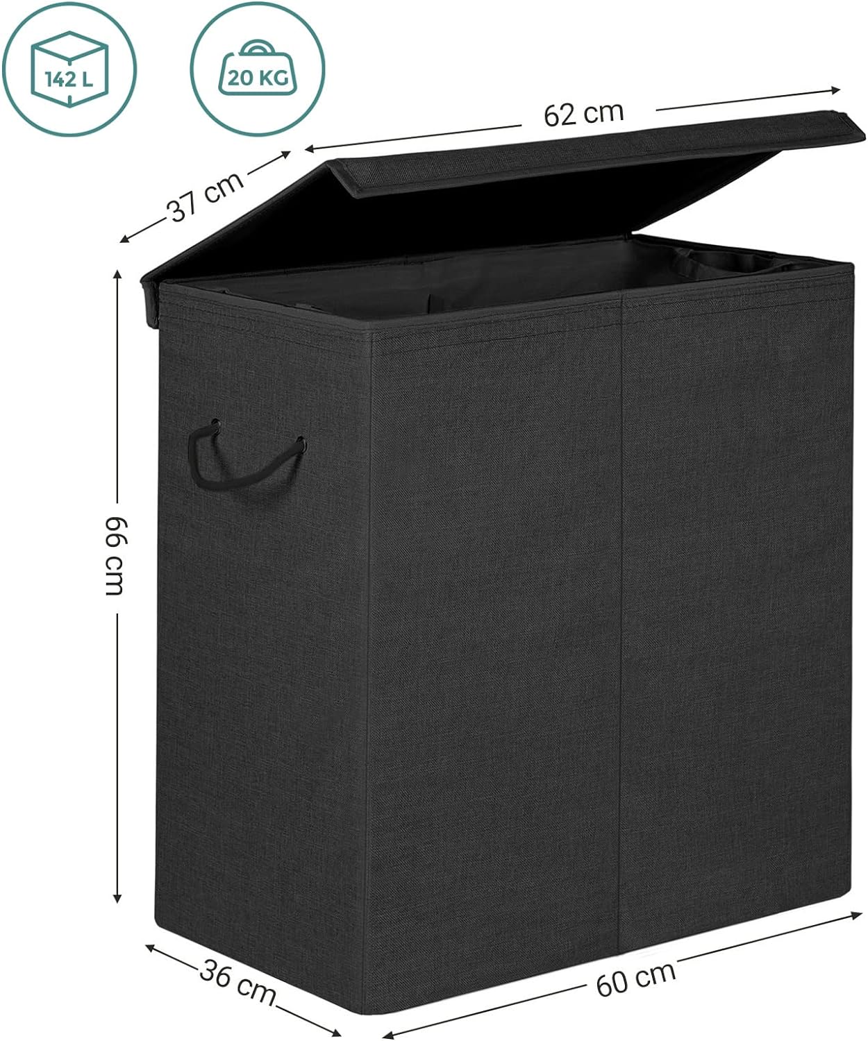 Vasketøjskurv i XL med to rum - sort - Vasketøjskurv -