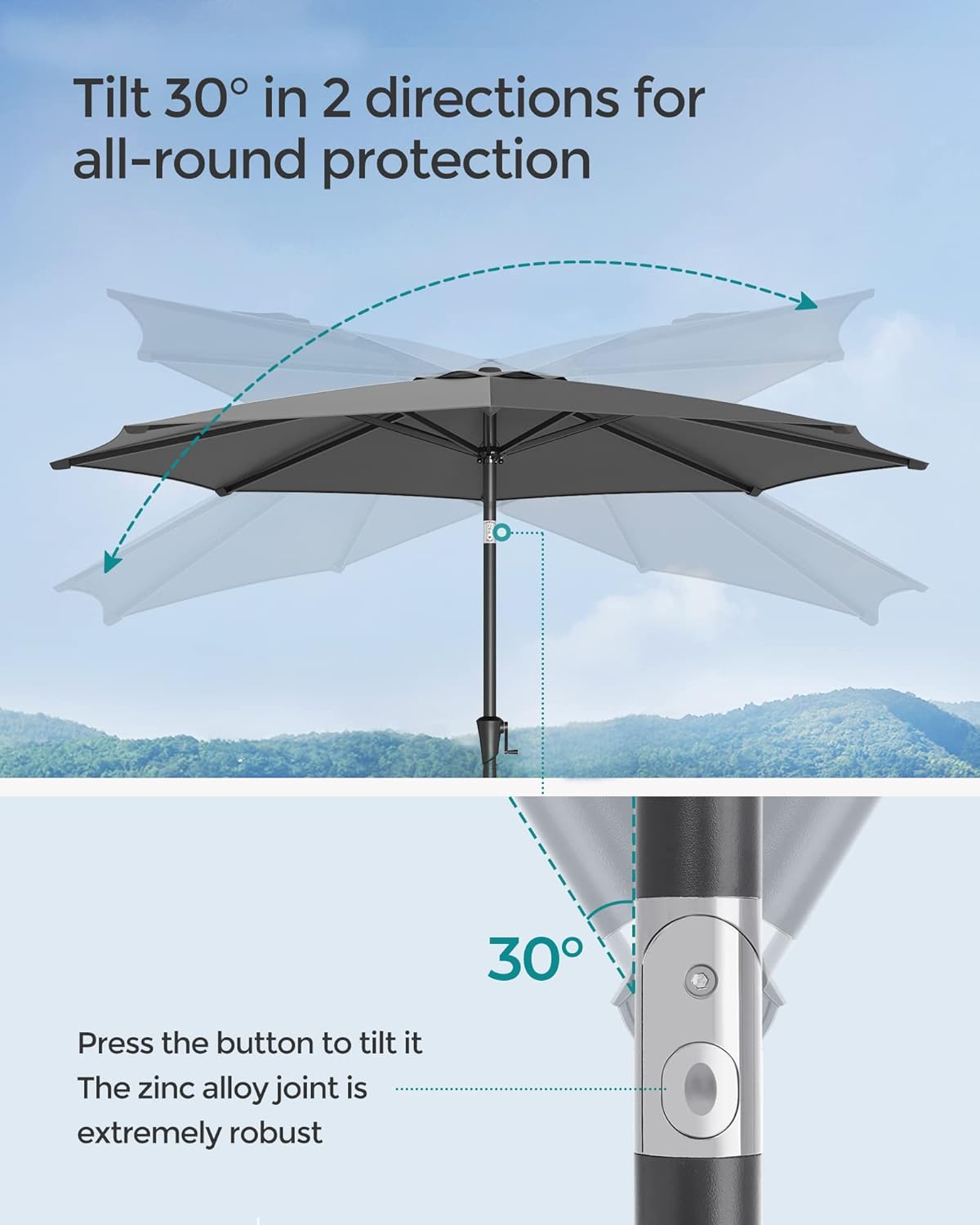 Stor luksus parasol i sort - 3 meter - Parasol -