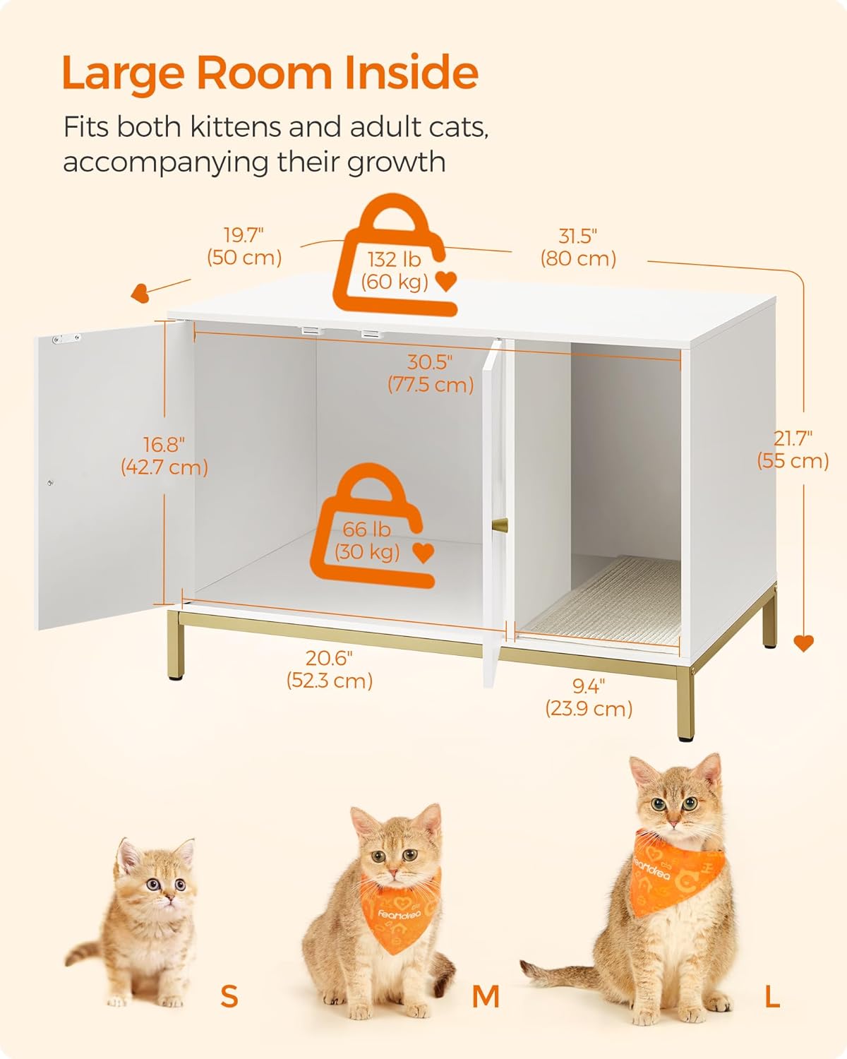 Moderne kattebakke skjuler m. kradsemåtte - 80 x 50 x 55 cm