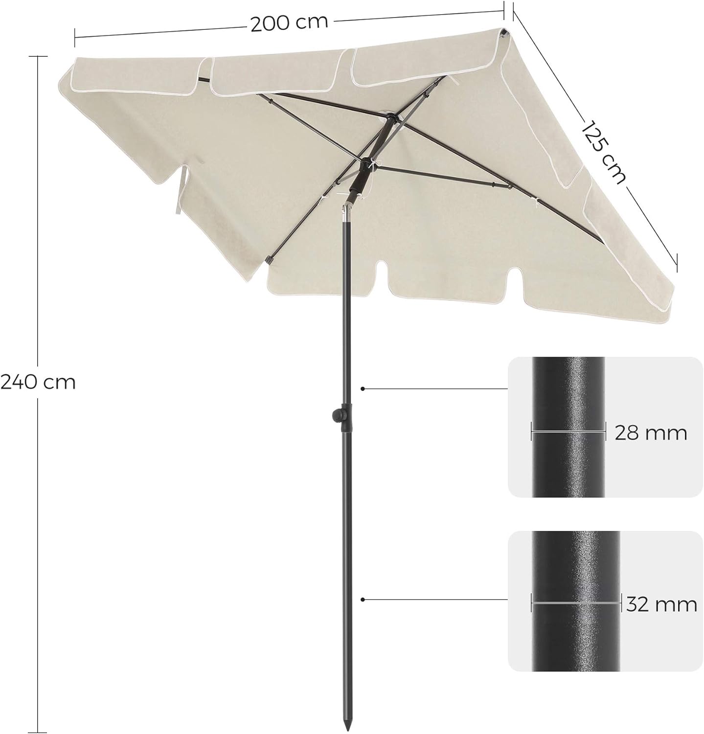 Altan parasol i hvid - 200x125cm - Parasol -