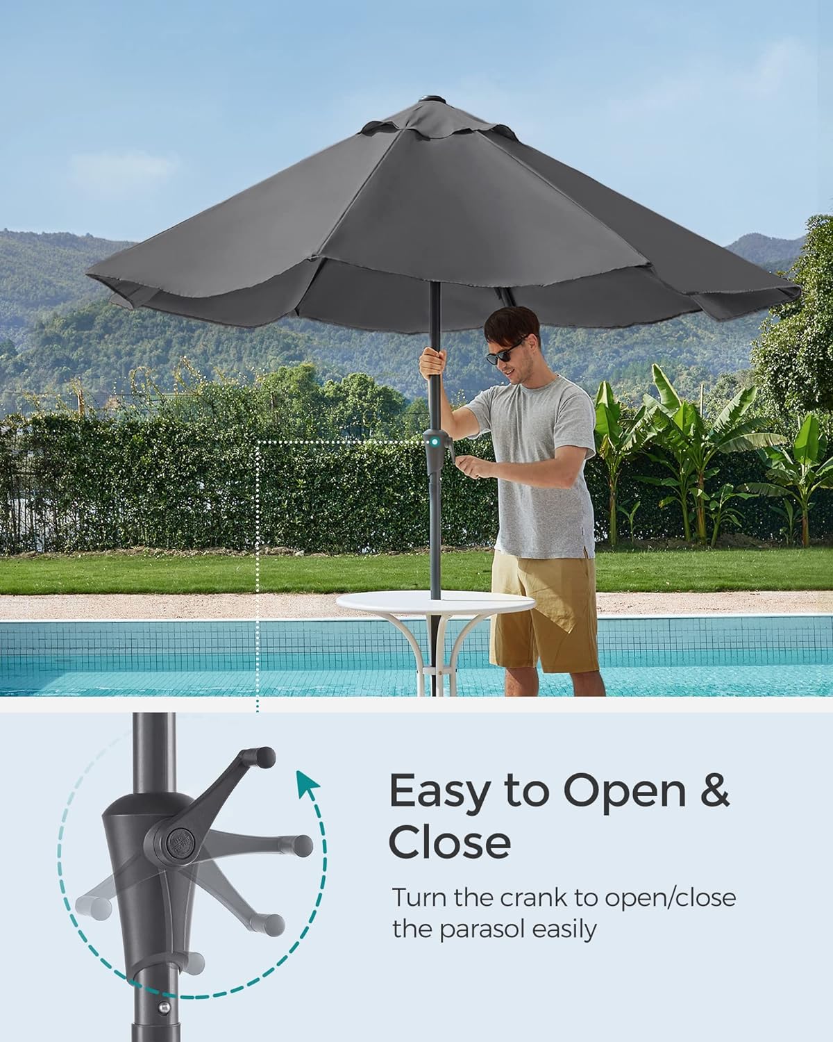 Stor luksus parasol i sort - 3 meter - Parasol -