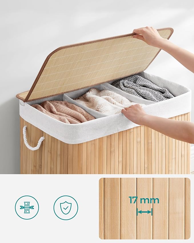 Triple vasketøjskurv - Bambus - Vasketøjskurv -