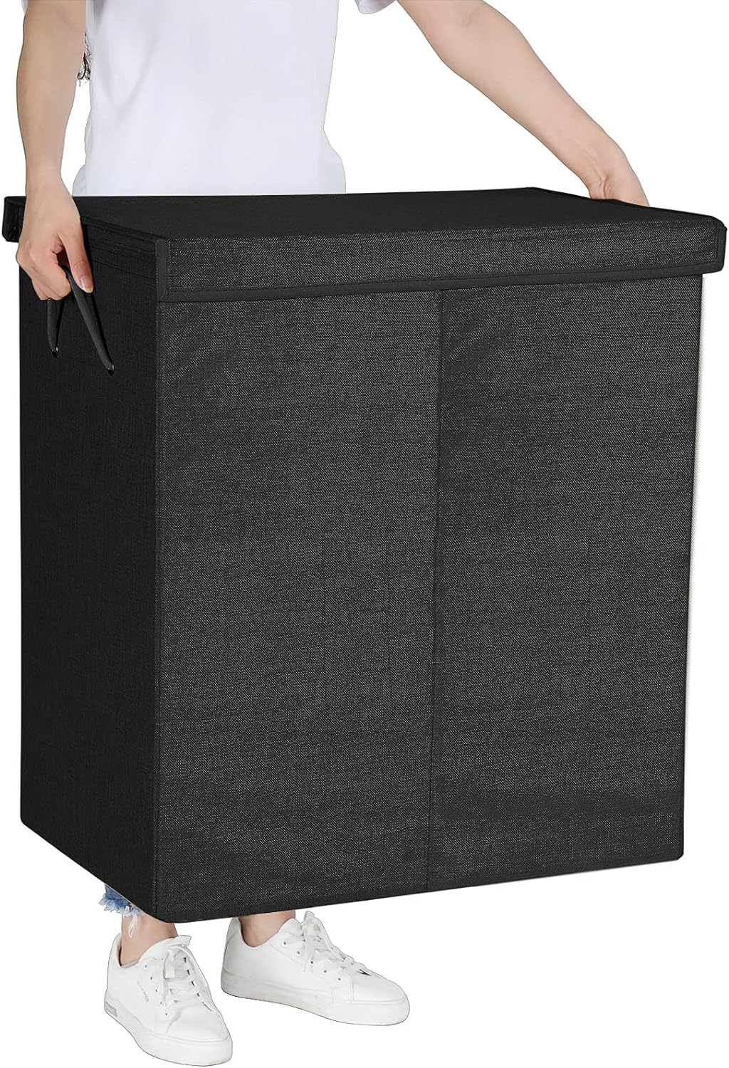 Vasketøjskurv i XL med to rum - sort - Vasketøjskurv -