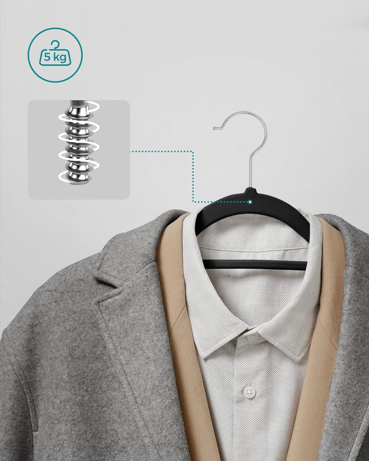 50 x bøjler i plast m. velour - Sort - Tøjbøjer -