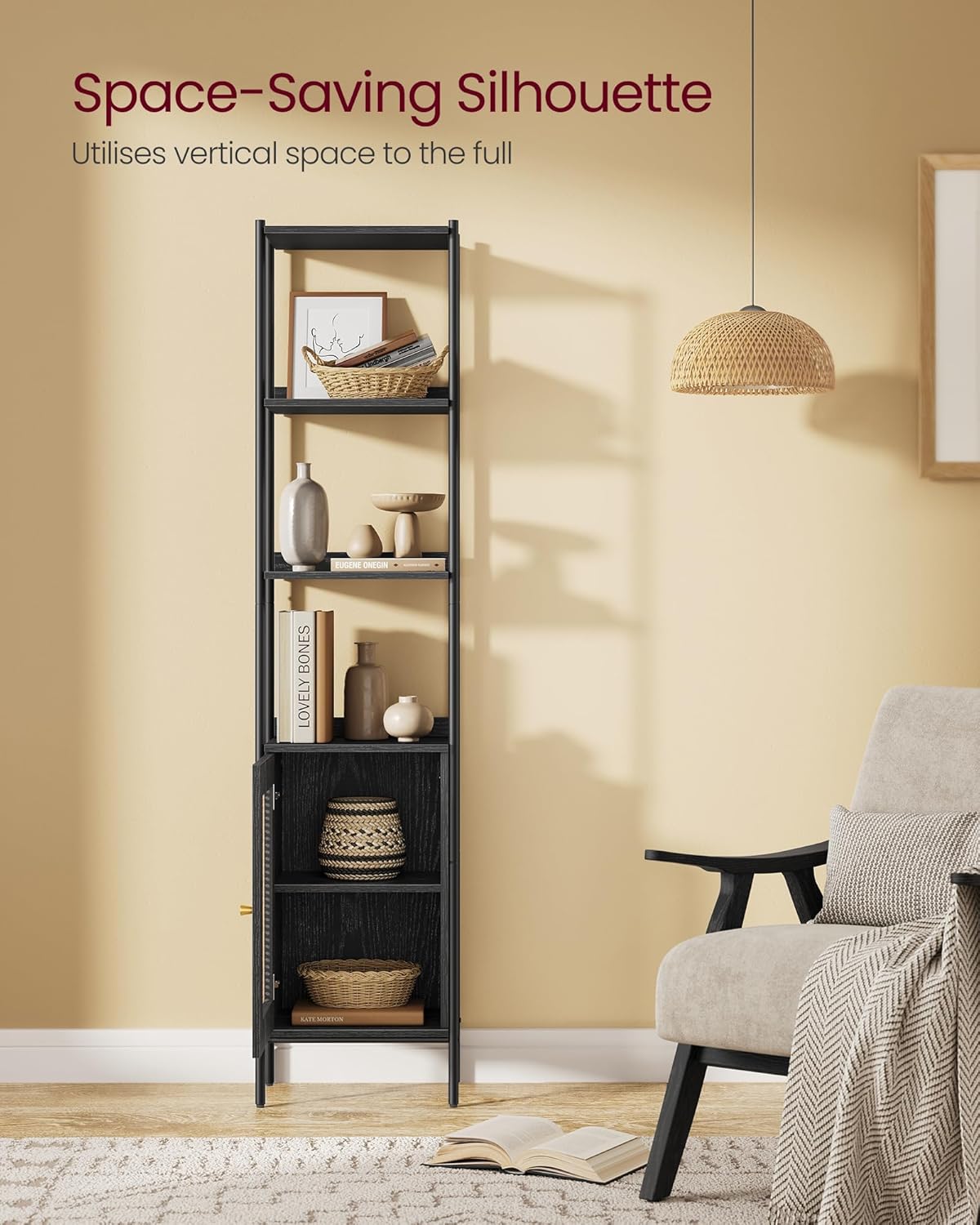 Bogreol med låger i rattan flet - Lille - Reol -