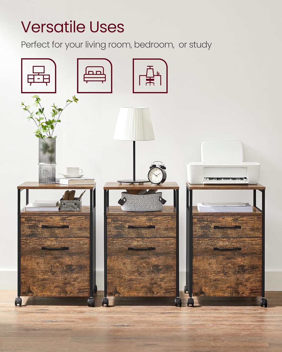 Arkivskab med to skuffer i vintage design - -