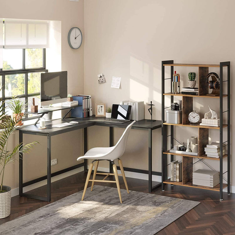 Hjørneskrivebord L-formet i industrielt design m. skærmhylde - Skrivebord -