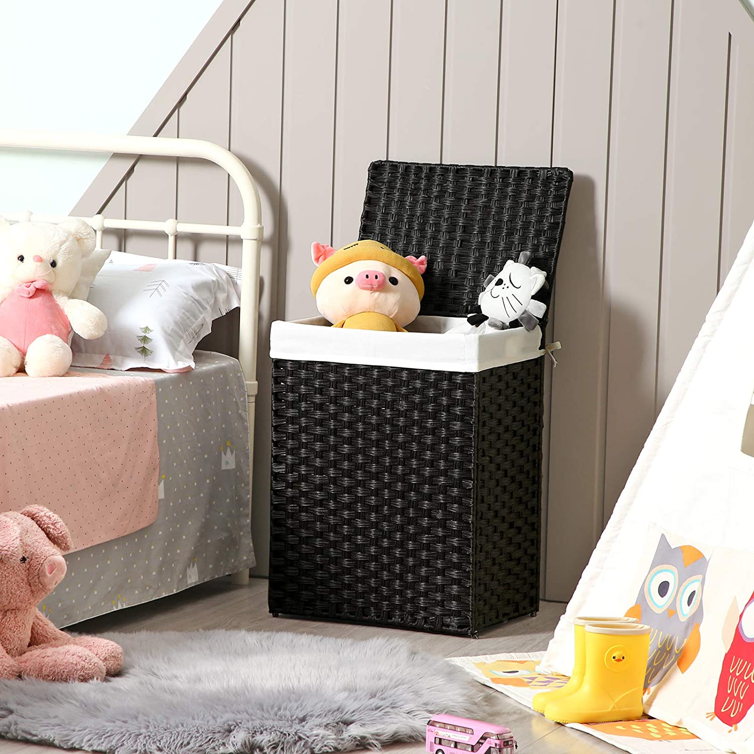 Vasketøjskurv i flet design - Sort 90L - Vasketøjskurv -