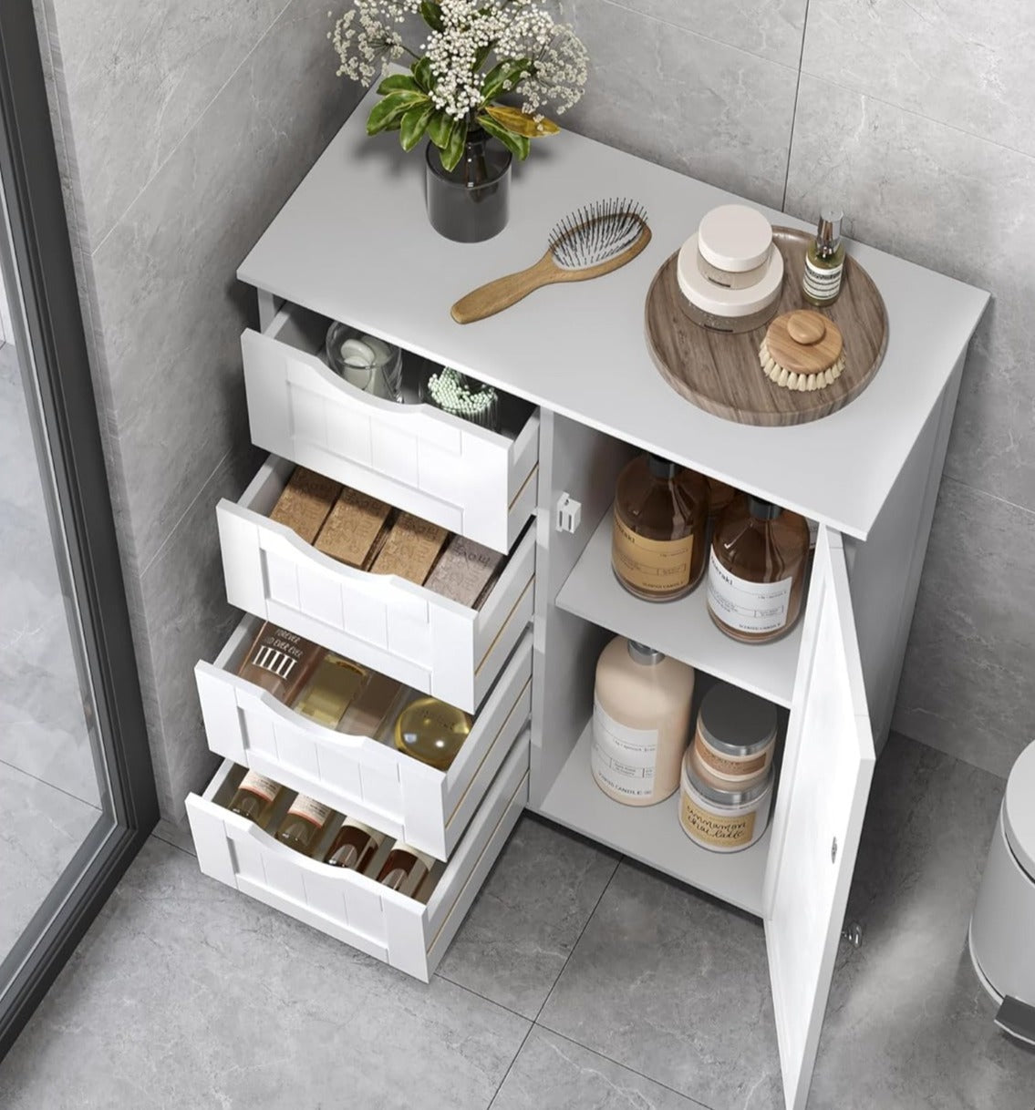 Badeværelsesskab med skuffer og hylder - Hvid - Badeværelsesskab -