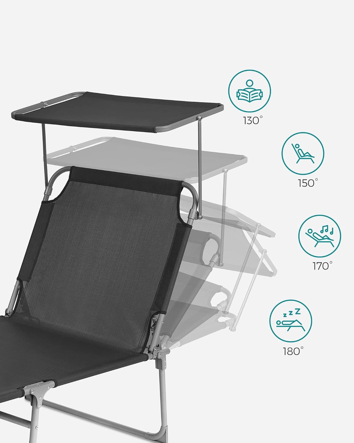 Solseng med vippefunktion - med solskærm - rustfrit stål - Grå - Solsenge -