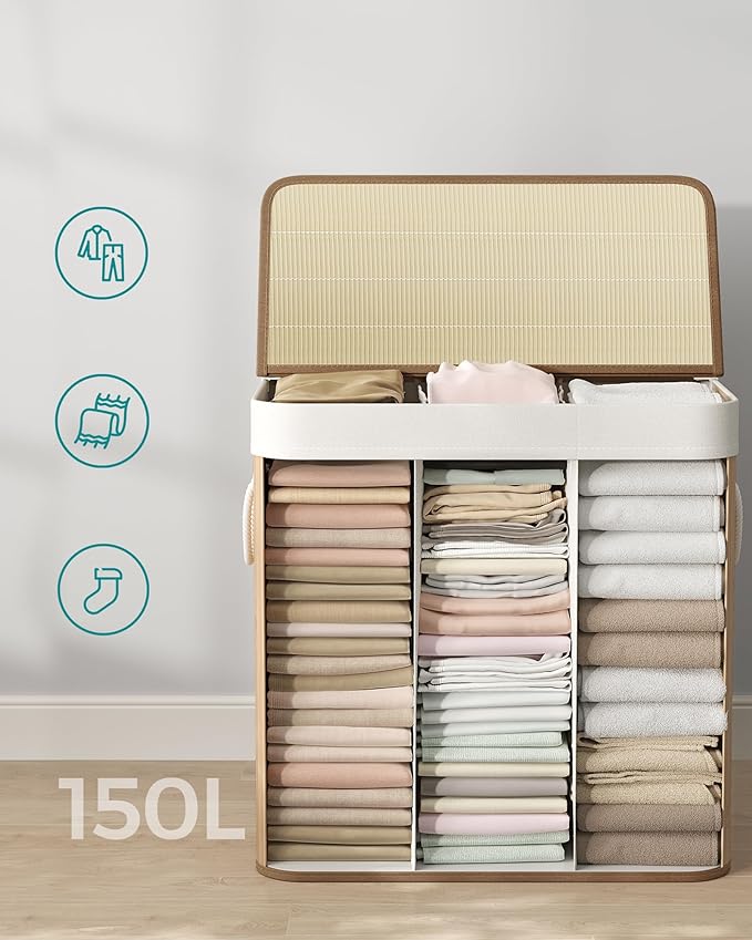 Triple vasketøjskurv - Bambus - Vasketøjskurv -