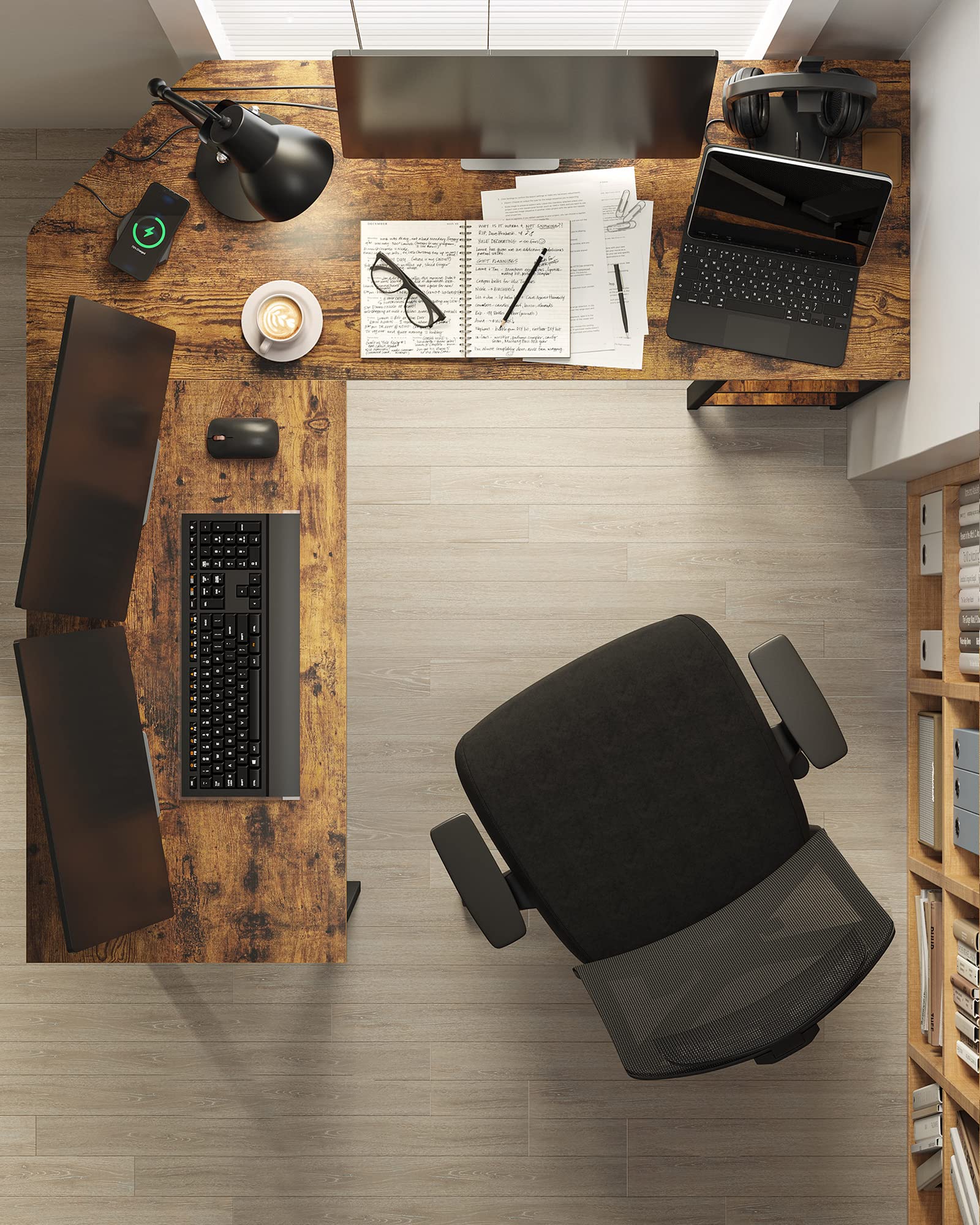 Hjørneskrivebord i rustikt design m. hylder - Skrivebord -