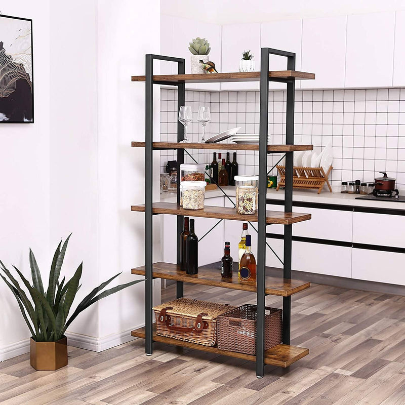 Bogreol m. 5 hylder i industrielt design (stor model) - Reol -