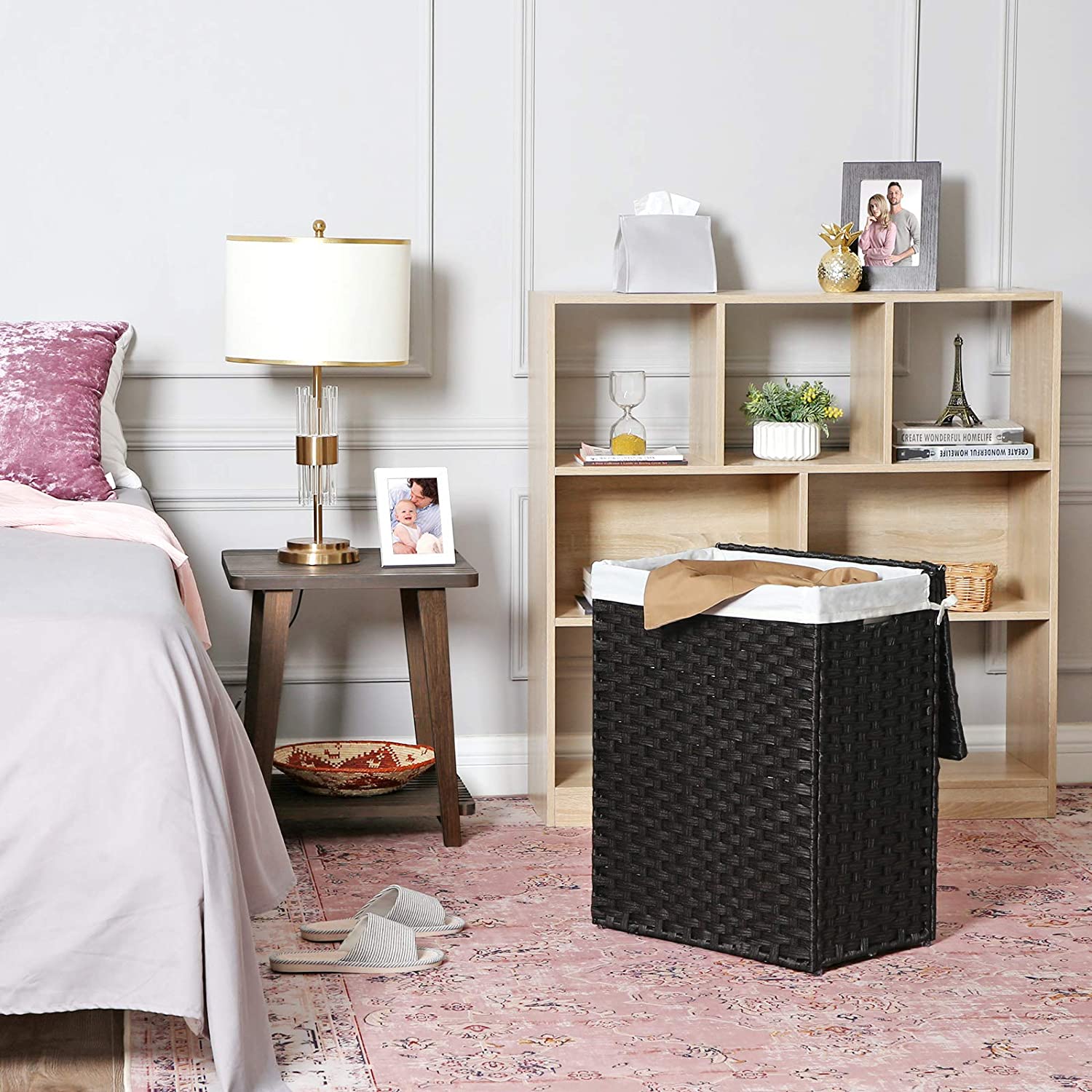 Vasketøjskurv i flet design - Sort 90L - Vasketøjskurv -