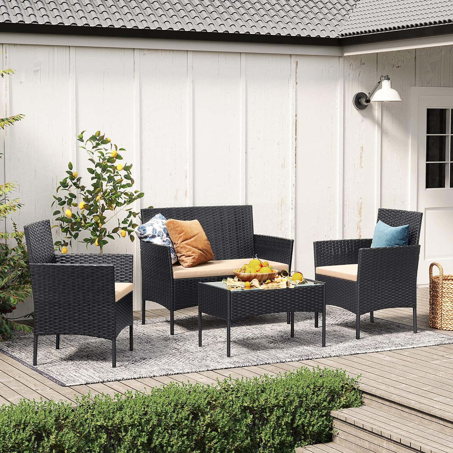 Havemøbelsæt Stilfuldt udendørs i flettet PE - Sort & Beige